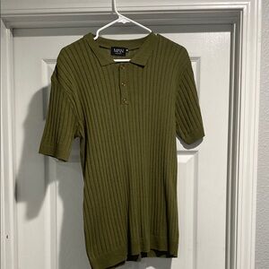 MAN Olive Green Ribbed Polo Shirt